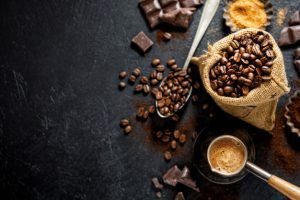 coffee beans with props making coffee